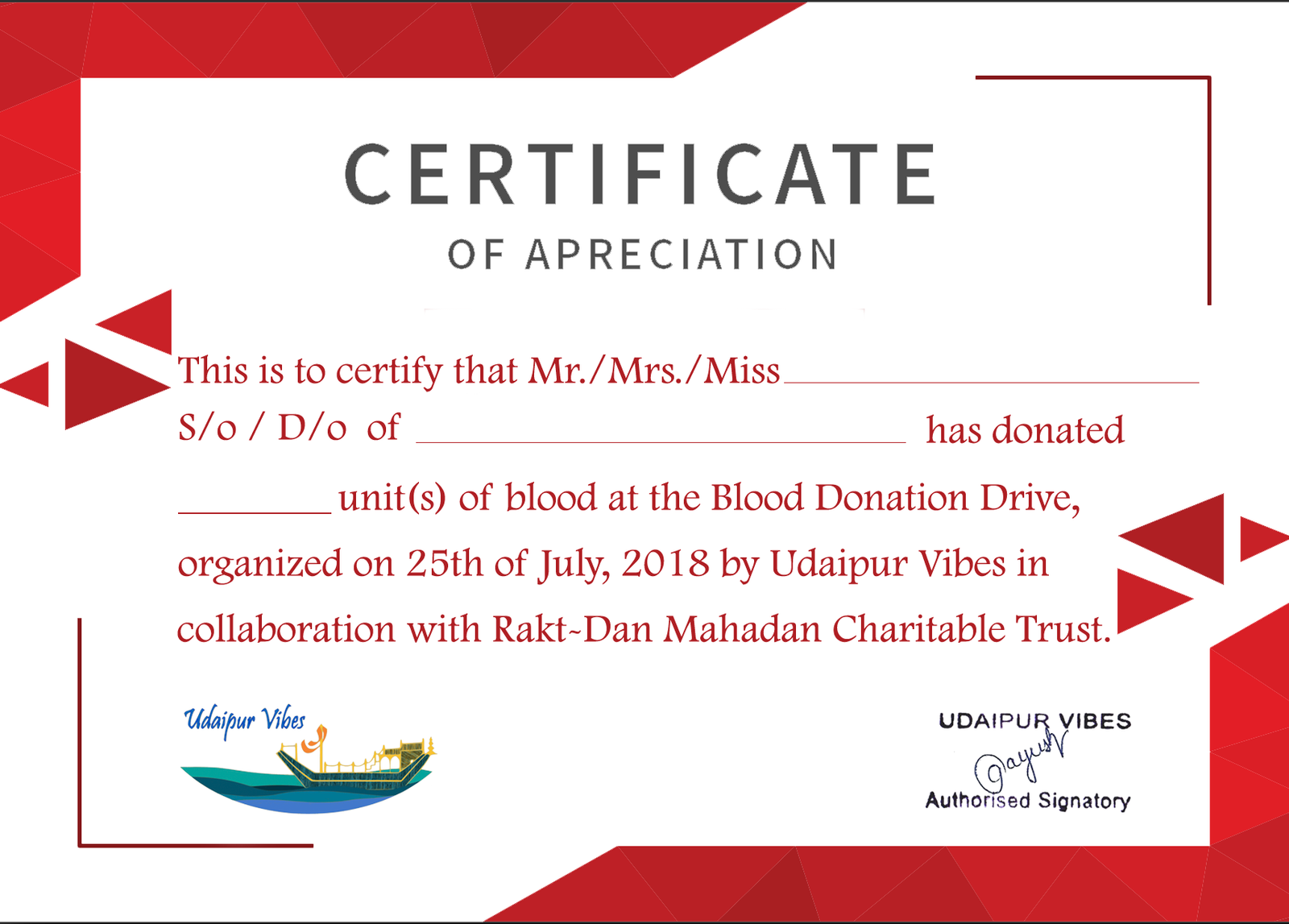 Donation Certificate. Blood donation Certificate.